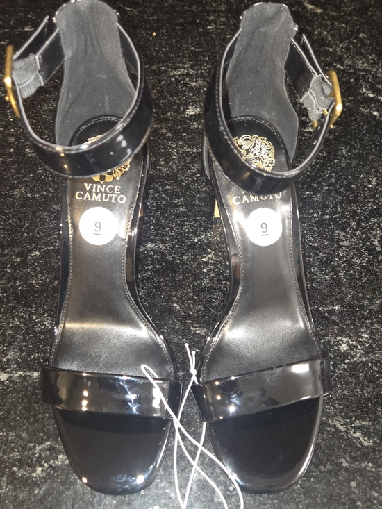 Vince Camuto Shoes - Vince Camuto Black Patent Ankle Strap Heels